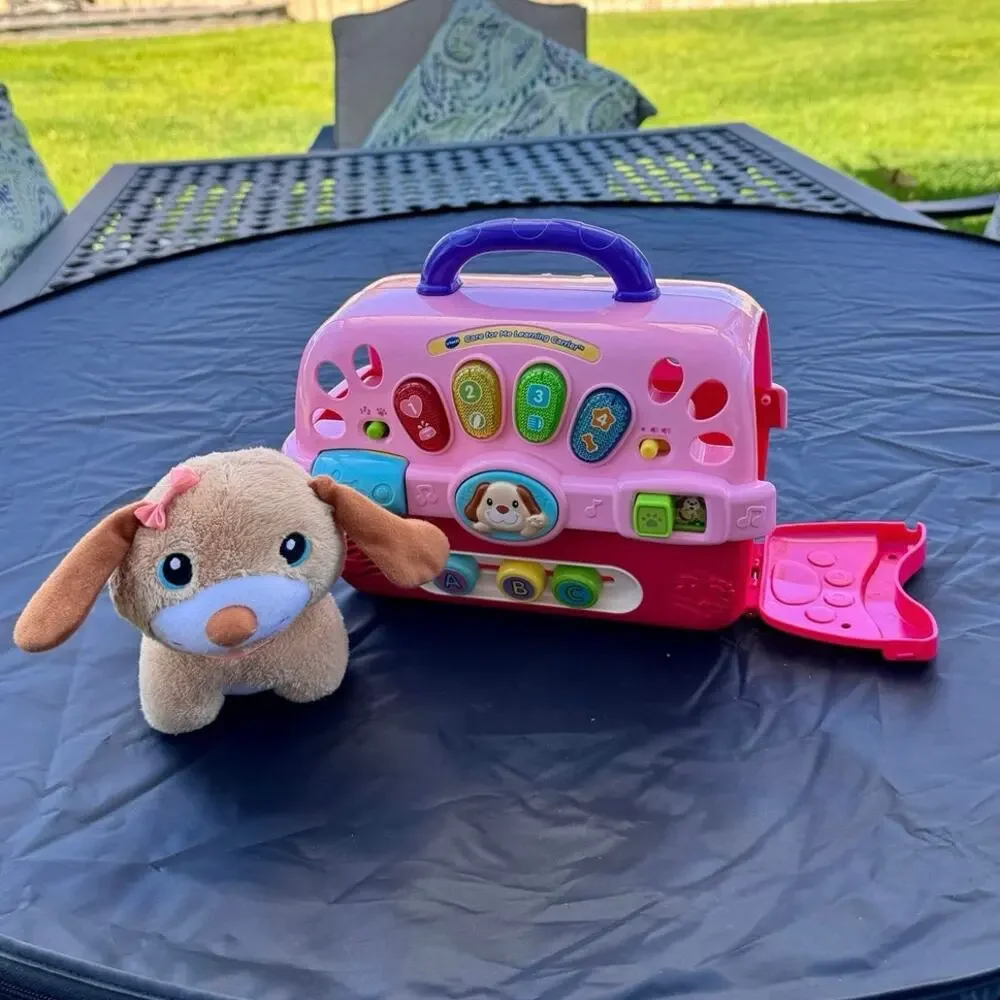 VTech Care for Me Learning Carrier Pink Interactive Pet Carrier Plush Puppy Toy
